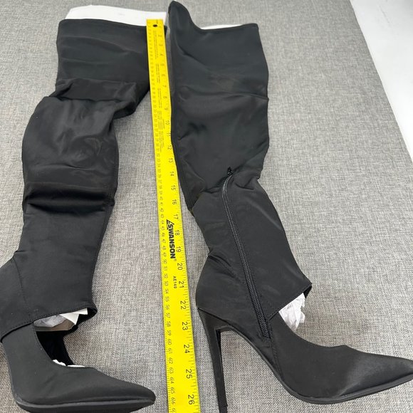 Anne Michelle Womens Over The Knee‎ Boots Size 6 Black Stiletto Pointy Toe Satin - Picture 6 of 11